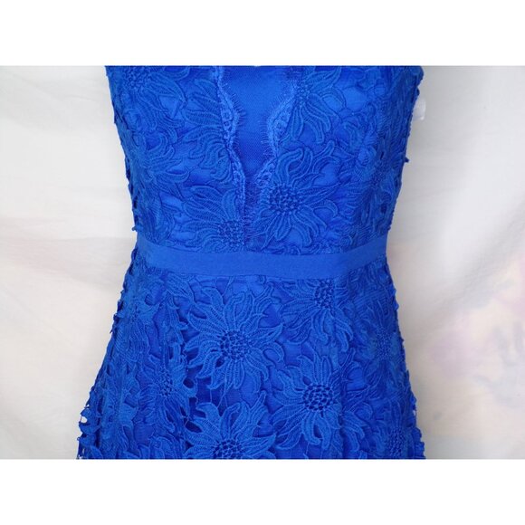 🆕 Adrianna Papell Illusion Bodice Lace Flare Dress 4 Blue - Picture 6 of 12